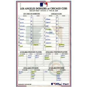  Dodgers at Cubs 5 28 2008 Game Used Lineup Card Sports 