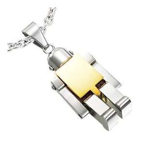   Polished Stainless Steel Gold LEGO Man Robot Pendant Necklace: Jewelry
