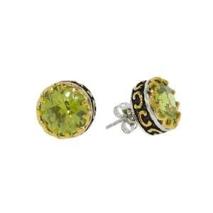  Sterling Silver Large 11m Green CZ Round Stud Earrings 
