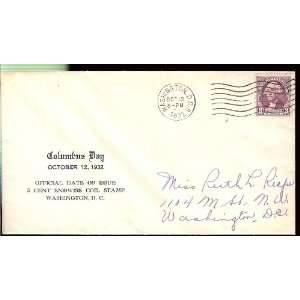  Scott # 722 Ed Hacker (1) First Day Cover; Columbus Day 