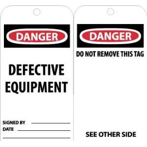 Accident Prevention Tags, Danger Defective Equipment, 6X3, Unrip Vinyl 