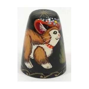   Hand Painted Lacquer Thimble (#1269) PLAYING KITTENS 