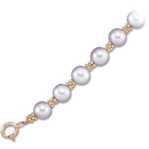    7in White Pearl and 14kt Yellow Gold Bead Strand Bracelet Jewelry