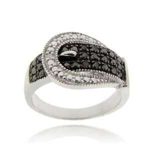  Sterling Silver Black Diamond Accent Buckle Ring Jewelry