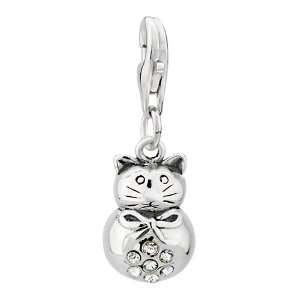  Amore Lavita(tm) Clear Crystal Cat Sterling Silver Clasp 