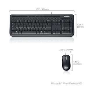 Microsoft Wired Desktop 600 Spill Resistant Keyboard Optical Scroll 