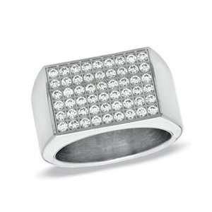   Cubic Zirconia Stainless Steel Square Band   Size 12 PLATINUM MNS RGS