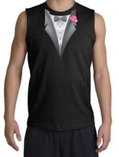  Tuxedo Muscle Tee with Pink Flower   Black: Clothing