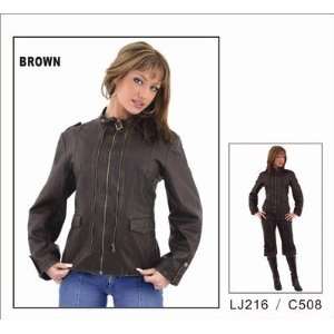  Womens Brown Leather Motorcycle Jacket with slight stud 