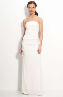NEW NICOLE MILLER Pintucked Crêpe de Chine Strapless BRIDAL GOWN SIZE 