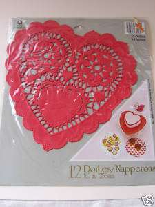 Vintage Amscan Red Paper Lace Heart Shaped Doilies 12  