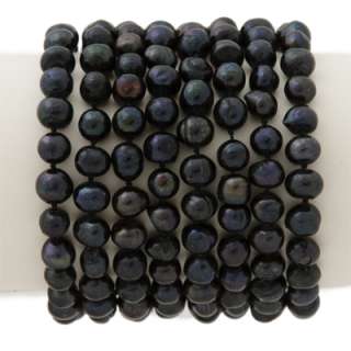 64 7mm 8mm Freshwater Black Pearls Endless Necklace  