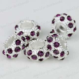 WHOLESALE CRYSTAL SILVER SPACER EUROPEAN BIG HOLE CHARM LOOSE BEADS 