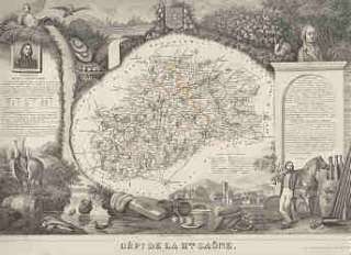 FRANCE HAUTE SAONE. Large Decorative Antique Map. Levasseur.1852 