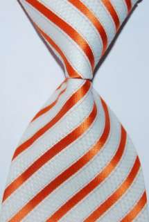 New Classic Stripes Orange White JACQUARD WOVEN Silk Mens Tie Necktie 