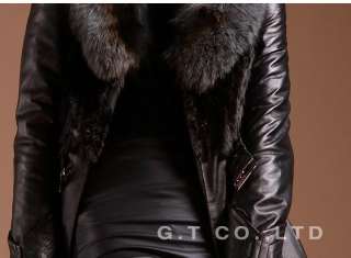 0306 Lady Winter Sheep Skin Leather Coat Jacket Overcoat with Fox Fur 