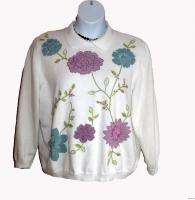 Floral Pullover Sweater Plus Size 1X 18W 20W Collared Embellished 