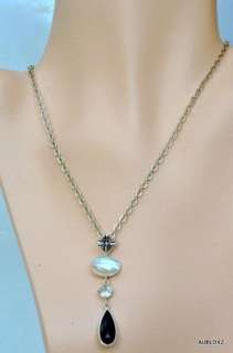 New $285 LORI BONN 3 Gemstone Teardrop GRACE Pendant Necklace SILVER 