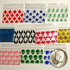 200 Baggies 1510 Mixed Designs small ziplock 1.5 x 1  