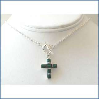 Malachite Cross Pendant Sterling Silver Toggle Necklace  