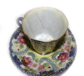 ANTIQUE TEA CUP & SAUCER hand painted ASIAN GILT porcelain CHINA 