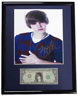 Justin Bieber Signed Framed Image & US Dollar Display  