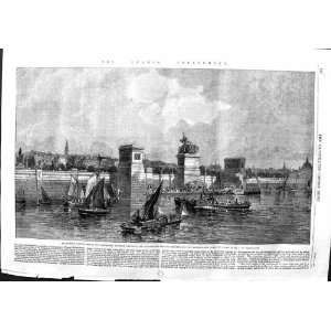  1863 STEAM BOAT LANDING PIER LONDON WATERLOO BRIDGE