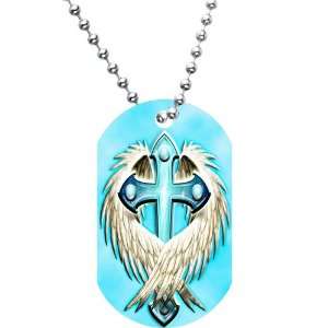  Embraced Wing Cross Dog Tag Necklace: Jewelry