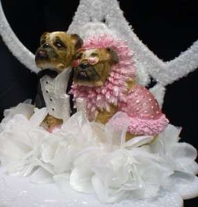 PINK ZELDA WISDOM BULL Dog PUG Wedding Cake Topper 2 hearts Groom top 