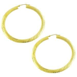  14 Karat Yellow Gold 4x50 mm Textured Hoop Earrings 