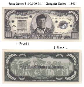100000 Dollars Jesse James Bill Notes 2 for $1.25 money  