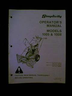 SIMPLICITY 5 & 6HP SNOWBLOWER MODELS 1005 & 1008 MANUAL  