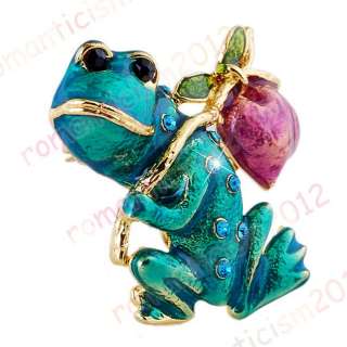 FREE Frog Brooch Pin W Czech rhinestone crystals  