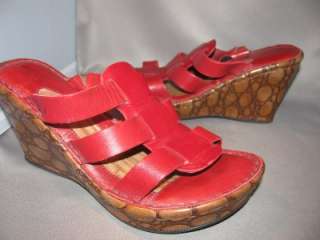 BORN RED CROCO PRINT BROWN WEDGE HEEL PLATFORM SLIDE SANDALS SHOES, 39 