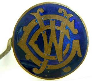 OLD FRENCH ENAMEL BROOCH CCW BASSE TAILLE BLUE ON COPPER METAL  