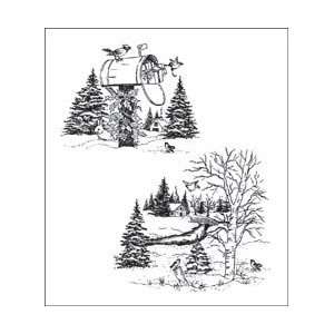   Cling Rubber Stamp Set 5X6.5 Snowy Window Scene: Home & Kitchen