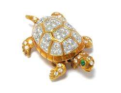   Co VINTAGE 18k Gold 1.10ct DIAMOND Turtle Brooch Pin / Pendant  
