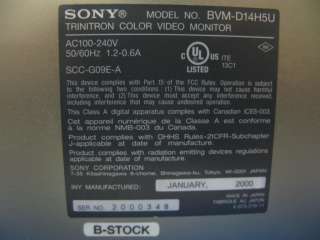 Sony BVM D14H5U 14 Color Monitor w/ BKM 120D SDI  