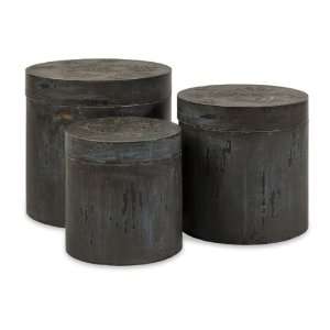  Set of 3 Old World Distressed Round Storage Boxes: Home 
