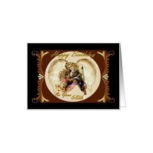  68th Birthday / Gold and Black Framed Angel with Harp Card 