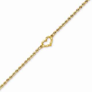 14K YELLOW GOLD D/C ROPE HEART LOVE BRACELET 10 ANKLET  