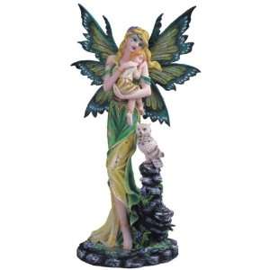 Green Fairy With Sleeping Child And Owl Collectible Figurine Statue