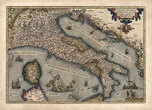 Old Antique Vintage Map of Italy (1570) Ortelius (Archival Print 