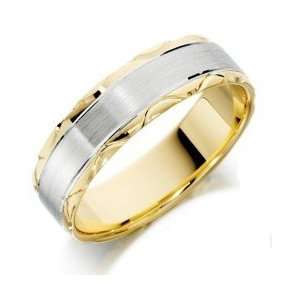    Hand Carved Edge Two Tone Wedding Band in 14k Gold (6 mm) Jewelry