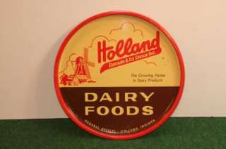 HOLLAND Custard & Ice Cream DAIRY FOODS TIN TRAY Round Metal~ Serving 