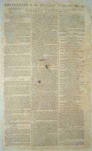 Rare POSTSCRIPT TO THE MARYLAND GAZETTE, JULY 9th, 1776  