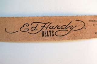 NWOT womens ED HARDY surf flower hibiscus NATURAL LEATHER belt S 