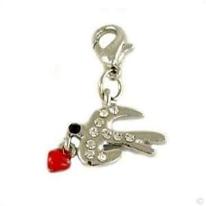 clip on Charm pendant Dove with heart dangle #8155, bracelet Charm 