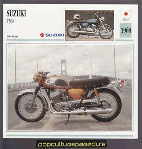 1968 SUZUKI T500 MOTORCYCLE ATLAS PHOTO SPEC INFO CARD  