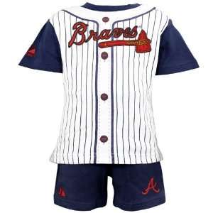  Majestic Atlanta Braves Infant Navy Blue Pinstripe 2 Piece Uniform 